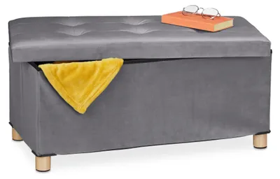 Produktbild von Relaxdays Sitzbank mit Samtbezug und HolzfŸsse Anthrazit-Hellbraun