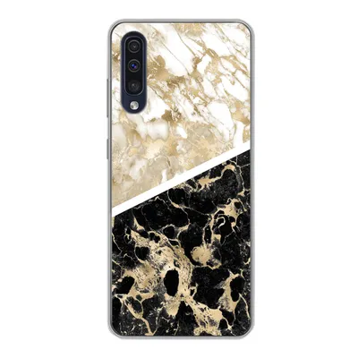 Produktbild von MuchoWow® Handyhülle Schutzhülle Hülle für Samsung Galaxy A30s Marmor - Schwarz und Gold - Schick Silikon Softcase Handy Hülle - Karteninhaber