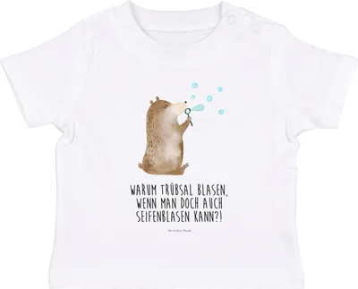 Produktbild von Mr. & Mrs. Panda  T-Shirt Bär Seifenblasen 12. - 18. Monat - Weiß - Geschenk, Babyshirt, Baby Oberteil, Shirt, Teddy, Kinder Top, Lustig Sein Glücklich Traurig Happy
