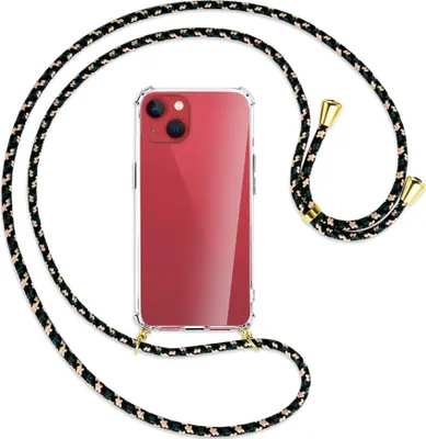 Produktbild von Handykette Backcover-Schutzhülle mit Band (Metall goldfarben) für Apple iPhone 13 - camouflage