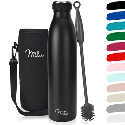 Produktbild von Milu Thermoflasche 1000ml Isolierte Edelstahl Trinkflasche Thermoskanne Auslaufsichere Isolierflasche doppelwandig - heiße & kalte Getränke (Schwarz)
