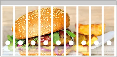 Produktbild von Wallario Ordnerrücken Sticker, selbstklebend für breite Ordner, 9 Stück, Motiv Burger mit frischem Salat und Pommes