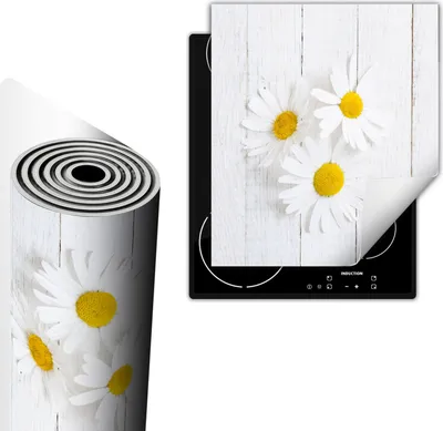 Produktbild von Herdabdeckplatte 45x52 cm Glaskeramikkochfeld Abdeckung Anti Rutsch Matte Aufrollbar, Blumen Holz