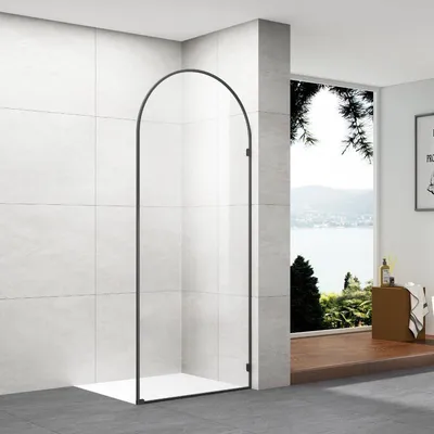 Produktbild von Gebogene Duschabtrennung für begehbare Duschen - 100 x 195 cm - Transparent - Schwarz - ARCO