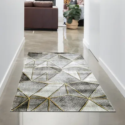 Obrázek produktu pro Koberec do obývacího pokoje designový koberec s geometrickým vzorem šedozlatý velikost - 60x110 cm