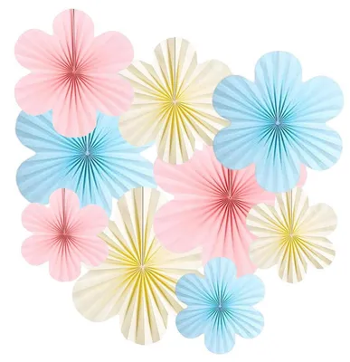 Immagine prodotto di Ventagli di carta decorativi, 9 pezzi, rosa e blu, da appendere, ideali per feste, compleanni, matrimoni, baby shower