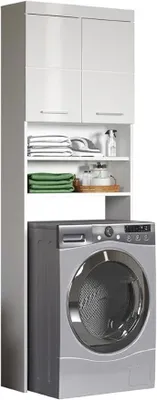 Immagine prodotto di - Amanda - Mobiletti sopra la lavatrice - Bianco/Bianco lucido - 2 scomparti aperti + 3 ripiani - (L x A x P) 63 x 187 x 24 cm - Resistente ai graffi