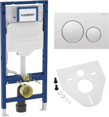 Produktbild von BADfabrik24 Geberit Duofix Element für Wand-WC, 112 cm, mit Sigma UP-Spülkasten 12 cm + Geberit Sigma20 Betätigungsplatte für 2-Mengen-Spülung mattchrom lackiert, Easy-to-clean / hochglanz verchromt inkl. Montageset für Wand-WC