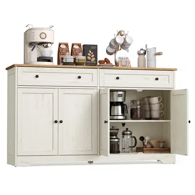 Obrázek produktu pro Kuchyňská skříň VASAGLE v tradičním stylu se 2 zásuvkami a 4 dvířky, rozměry 140 x 40 x 80 cm, bílá barva
