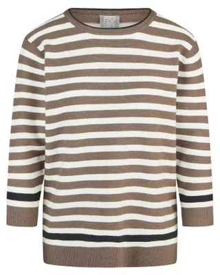 Produktbild von RABE Damen Pullover Feinstrick Rundhals 3/4-Ärmel Ringeloptik Braun Größe 44