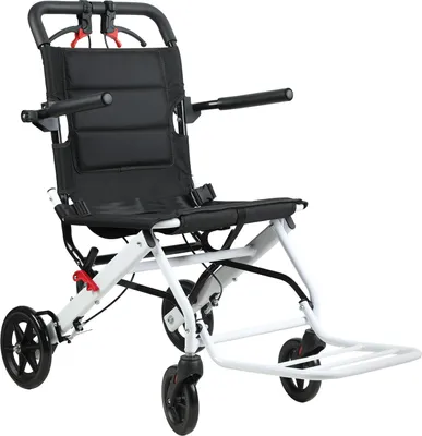 Produktbild von 17,7 Zoll (45 cm) Transportrollstuhl, leichter, faltbarer Rollstuhl aus tragbarer Aluminiumlegierung mit Lenkerbremshebel für Erwachsene und Senioren, Tragkraft bis 120 kg