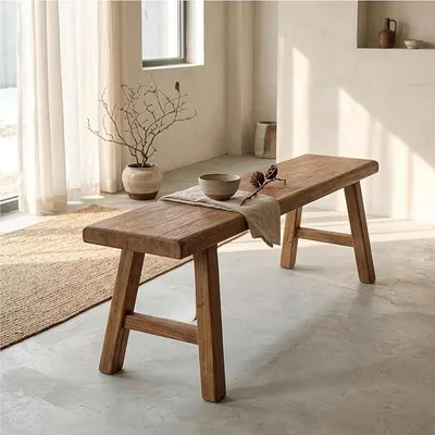 Imagen del producto de Banco de madera para comedor, banco rústico de madera para pasillo, banco para la entrada, banco para comedor