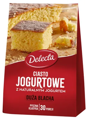 Zdjęcie produktu dla Delecta Duża Blacha Ciasto Jogurtowe Z Naturalnym Jogurtem Mieszanka Do Wypieku Ciasta 640 G