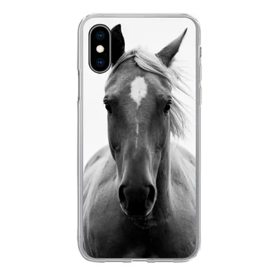 Produktbild von MuchoWow® Handyhülle Schutzhülle Hülle für iPhone X Pferd - Schwarz - Weiß - Porträt Silikon Softcase Handy Hülle - Handyhülle