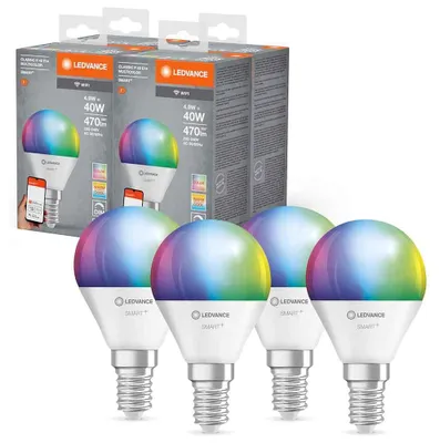 Produktbild von 4 x Ledvance LED Smart+ Tropfen 4,9W = 40W E14 matt 470lm RGBW 2700K-6500K Dimmbar App Google Alexa WiFi