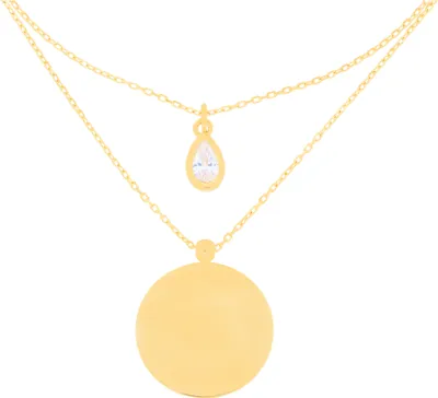 Produktbild von 585er Gold 2-reihige Collierkette mit Gravurplatte Rund Platte Gold Kette Anhänger 15,0Ø