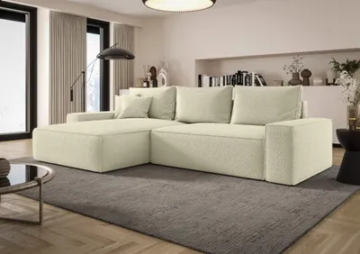 Produktbild von Ecksofa Schlafsofa Sofa WALKEN Stoff Quelle Creme Ottomane Links
