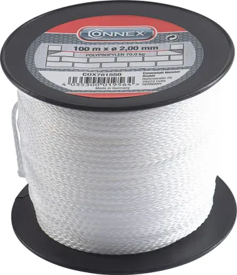 Zdjęcie produktu dla Sznur murarski CONNEX, z polipropylenu, pleciony, 100 m, nośność maks. 70 kg, Ø 2,0 mm, biały, COX781550