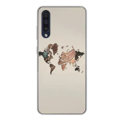 Produktbild von MuchoWow® Handyhülle Schutzhülle Hülle für Samsung Galaxy A50 Weltkarte - Holz - Braun Silikon Softcase Handy Hülle - Mobiltelefonhülle