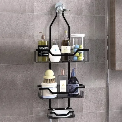 Obrázek produktu pro Závěsná polička do sprchy, mýdlenka, nástěnný ocelový koš do sprchy, koupelnový úložný regál - černý