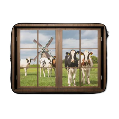 Produktbild von MuchoWow® Laptop Hülle 13 Zoll Ansicht - Mühle - Kuh Laptoptasche - Laptophülle - Sleeve - Rundumschutz