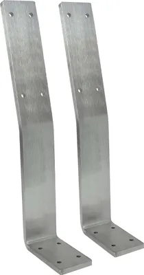 Two metal brackets are shown against a white background.