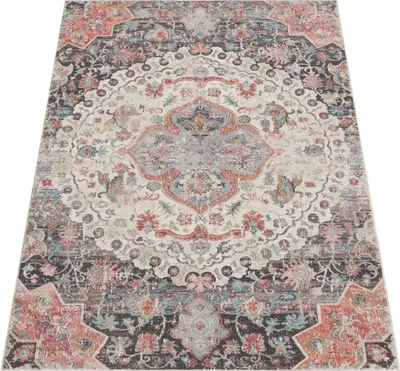 Produktbild von Outdoor Teppich Orientalisch Vintage Balkon, Terrasse schmutzabweisend Grau Rechteckig 80x150 | 100% Polypropylen | Florhöhe: 2 mm | pflegeleicht