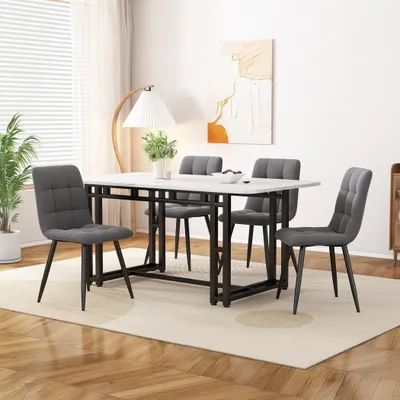 Produktbild von Abrihome Essgruppe, 120x70 cm Esstisch mit 4 Stühlen, Esszimmer Set mit Samtstühlen und schwarzen Metallbeinen