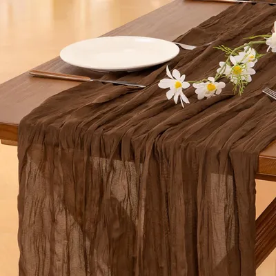 Immagine prodotto di Runner da tavolo in mussola, color marrone, dimensioni 304,8 x 88,9 cm