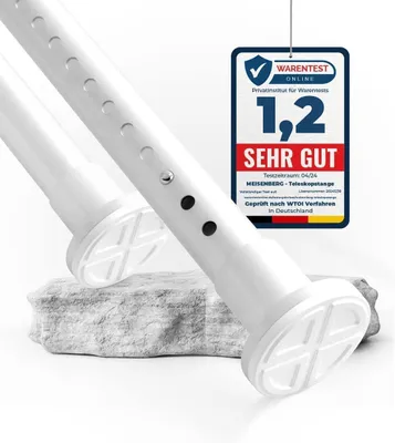 Obrázek produktu pro Žádná vrtání – výsuvná tyč do koupelny, 260-310 cm – nerezová ocel – bílá – průměr 32 mm – napínací tyč – tyč na závěs sprchového koutu