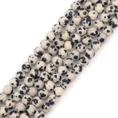 Immagine prodotto di Collana di perle da 4 mm, forma sferica, pietra naturale dalmata in beige, ideale per la creazione di gioielli, lunghezza 15 pollici
