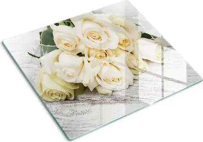 Immagine prodotto di Pannello protettivo in vetro – Copertura per piano cottura – Copertura per piano cottura a induzione – 60x52 cm – Facile da pulire – Vetro temperato – Motivi con rose bianche