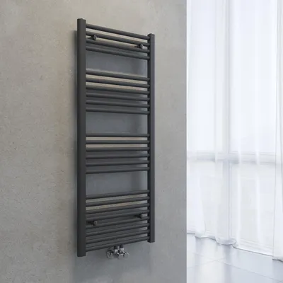 Obrázek produktu pro SONNI Radiátor na ručníky, sušák na ručníky, rozměry 1200 x 500 mm, barva antracitová, topení teplou vodou, bez topného tělesa