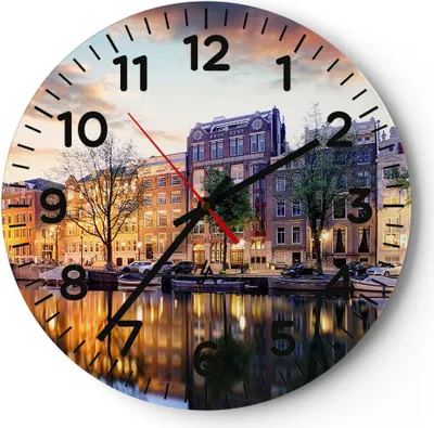 Produktbild von Wanduhr - Rund - Glasuhr - Holland Kanal - 40x40cm - Schleichendes Uhrwerk - Lautlos - zum Aufhängen bereit - Dekoration Modern - Wanddekoration aus Glas - C4AR40x40-4068