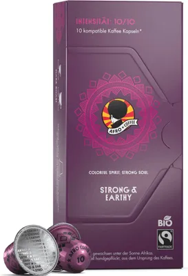 Produktbild von AFRO COFFEE Strong & Earthy Premium Kaffee Kapseln 10 Stück - Fairtrade Arabica & Robusta Kaffeekapseln von AFRO COFFEE