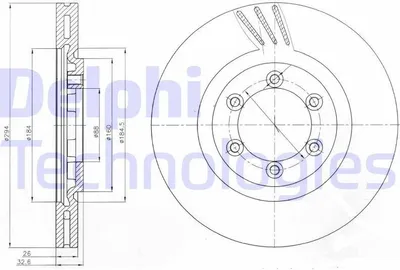 Produktbild von 2x DELPHI Bremsscheibe BG4112 für SSANGYONG Rexton / Rexton II (GAB_) 32 6mm