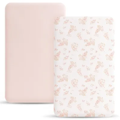 Produktbild von Omgoods – Set aus 2 Moltonbezügen für Kinderwagen mit rosa Blumen