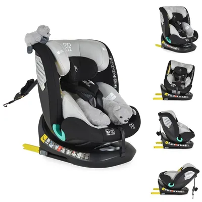 Produktbild von Moni Kindersitz Serengeti i-Size (40-150cm) Isofix, Kuscheltier, Nackenkissen grau