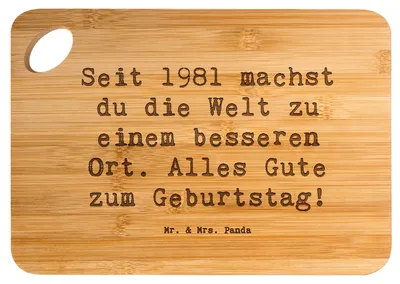 Produktbild von Mr. & Mrs. Panda Brett Spruch 1981 Geburtstag - Transparent - Geschenk, Happy Birthday, Frühstücksbrettchen, Frühstücksbrett, holzschneidebrett, schneidunterlage