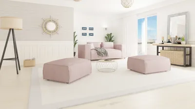 Produktbild von S-STYLE MÖBEL - Moderner Fußhocker Bello aus Puderrosa Cord mit weichem Sitz, B/T/H: 93 cm/ 73 cm/ 46 cm