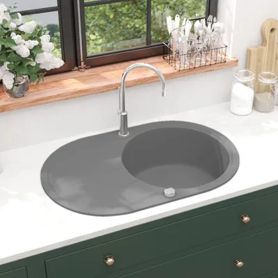 Immagine prodotto di The Living Store Lavello in granito a vasca singola ovale grigio