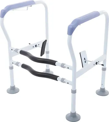 Obrázek produktu pro Bezpečnostní rám a madlo na toaletu – volně stojící – výškově nastavitelný 65–78 cm – šířka 60–65 cm – nosnost 150 kg – bílá