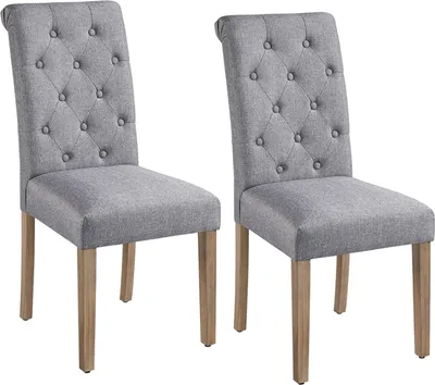 Produktbild von Yaheetech Esszimmerstühle 2er Set, Massivholz, Leinen, hohe Rückenlehne, gepolsterte Sitzfläche, Dunkelgrau, klassisches Design
