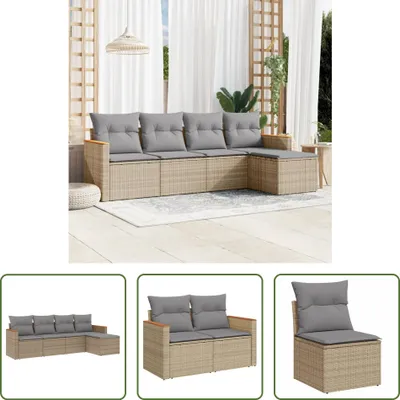 Produktbild von The Living Store 5-tlg. Garten-Sofagarnitur mit Kissen Beige Poly Rattan