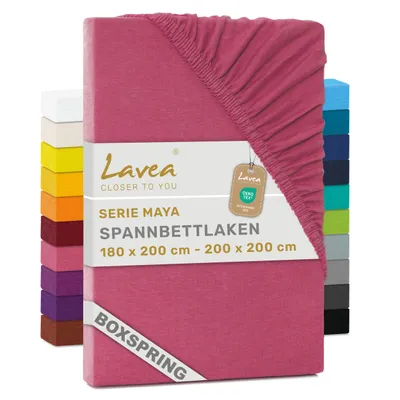 Produktbild von Lavea® Jersey Spannbettlaken 180-200x200cm - 35cm Steg für Boxspringbetten - Koralle, Weich & Atmungsaktiv - Ideal für Boxspringbetten