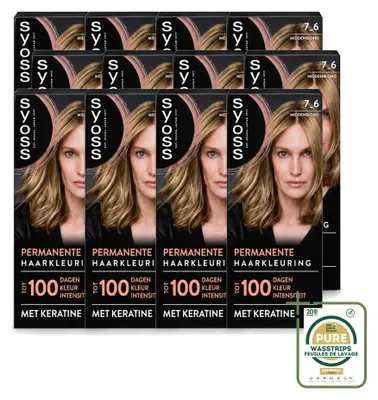Produktbild von 12 x Syoss Dauerhafte Coloration 7-6 Mittelblond mit Keratin - Vorratspackung - 12 Stücke