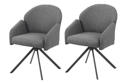 Produktbild von Hela Tische, 2er Set Esszimmerstuhl Armlehnstuhl Holly 360° drehbar, Bezug Webstoff Grau, Ovalrohr-Metallgestell Grau, KOMFORT-RÜCKEN swing back, 120kg belastbar
