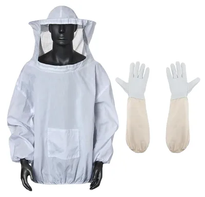 Imkeranzug mit Ziegenleder-Handschuhen, Schutzanzug mit Schleier