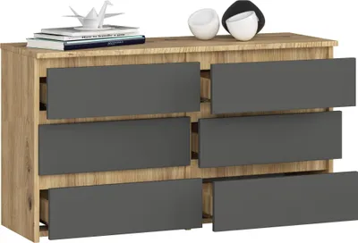 Produktbild von BDW, Kommode, 6 Schubladen, 100x57, Schrank, Sideboard, Eiche Artisan / Grau