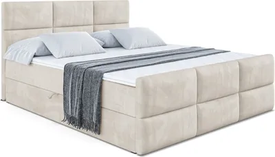 Produktbild von ALTDECOR Boxspringbett mit Fußteil, H3 Matratze und Topper - 200x200 cm - OHIO-Z - Taupe Samt - Polsterbett mit Bettkasten und Lattenrost, Bett mit Stauraum